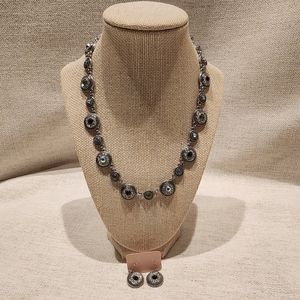 Lia Sophia Round Silver Multicolor Iridescent Necklace with Matching Earrings